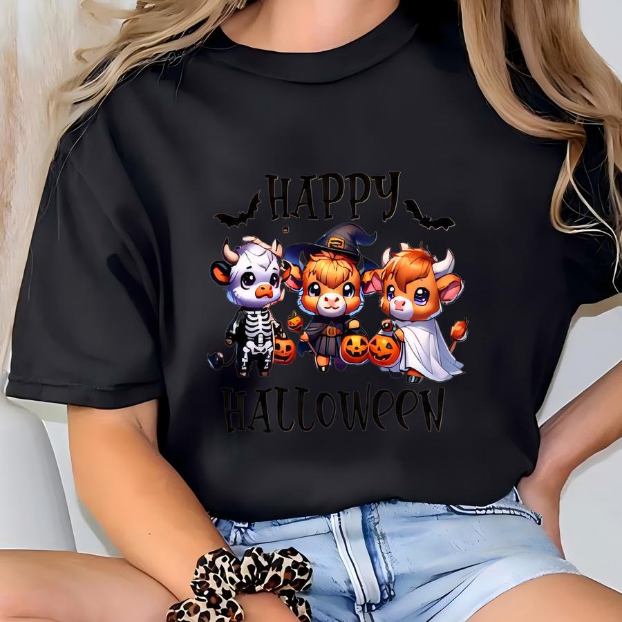 Baby Highland Cow Sweatshirt, Highland Cow Shirt, Cute Baby Highland Cow Hoodie, Fun Halloween Shirt, Baby Highland Cow Trick Or Treaters T-shirt