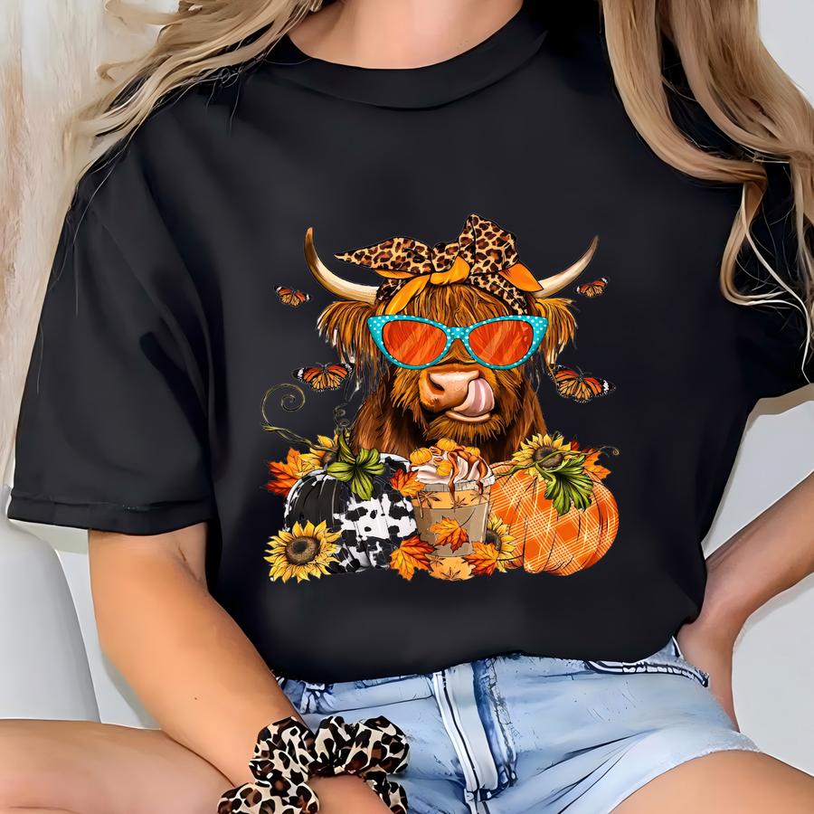 Fall Highland Cow Fall Shirt, Thanksgiving Shirt, Fall Vibes Shirt, Autumn Shirt, Halloween Shirt, Cute Cow Shirts, Shirts For Fall, Cow Tee T-shirt