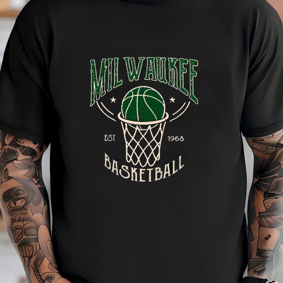 Milwaukee Basketball Est 1968 Vintage 90s Forest Green Sweatshirt, Milwaukee Basketball Team Gameday Hoodie, Basketball Retro Tshirt T-shirt