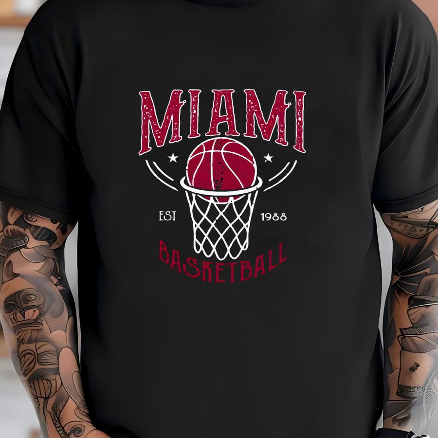 Miami Basketball Est 1988 Vintage 90s Black Sweatshirt, Miami Basketball Team Gameday Hoodie, Basketball Retro Style Shirt, For Her, For Him T-shirt
