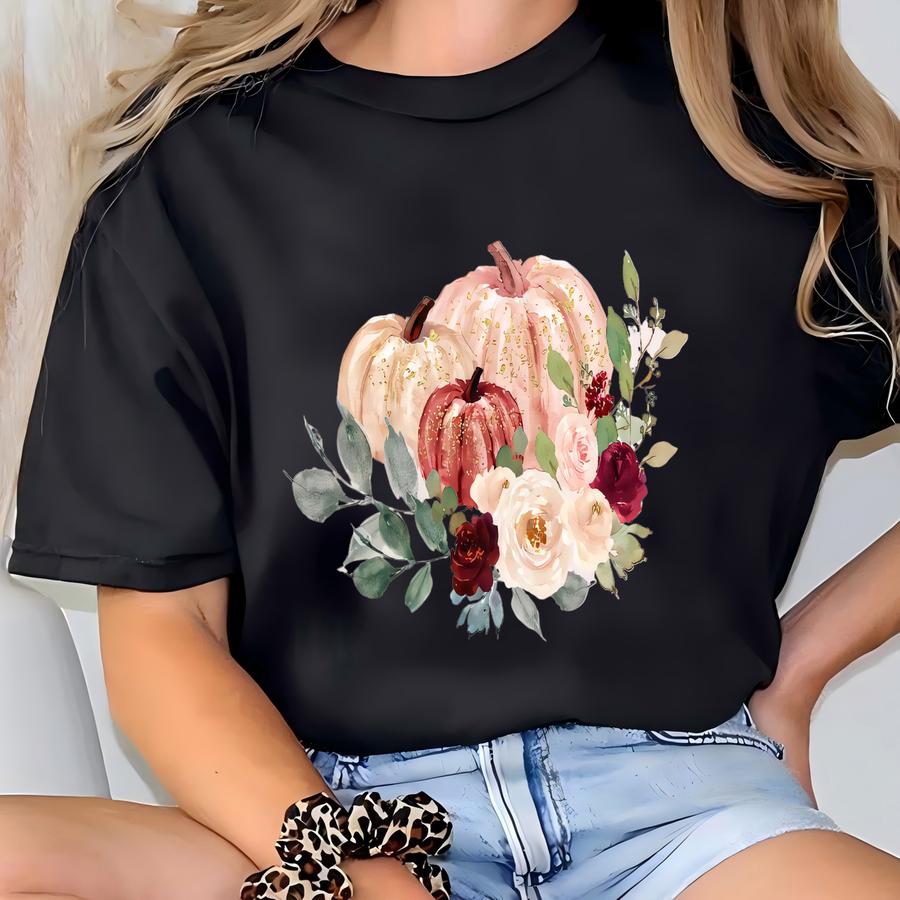 Fall Pumpkin Sweatshirt, Autumn Tee, Woman Outfit T-shirt