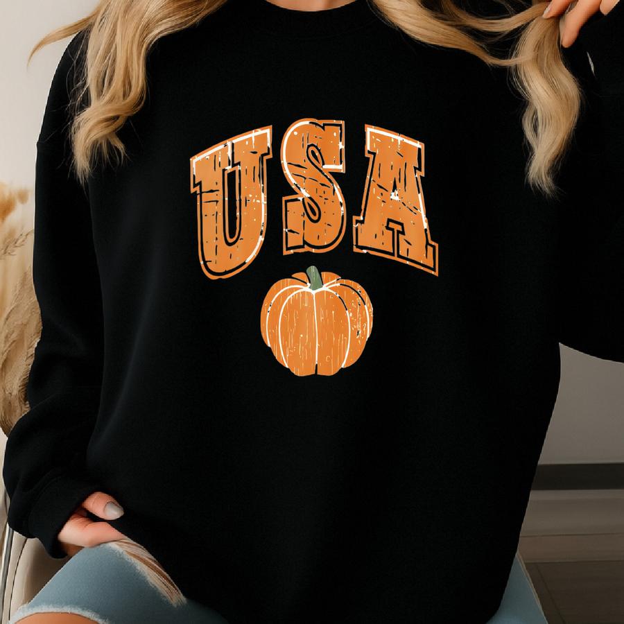 Usa Fall Shirt, Usa Tshirt, Pumpkin Shirt, Fall Graphic Tee, Usa Halloween Shirt, Fall Gifts For Women Sweatshirt