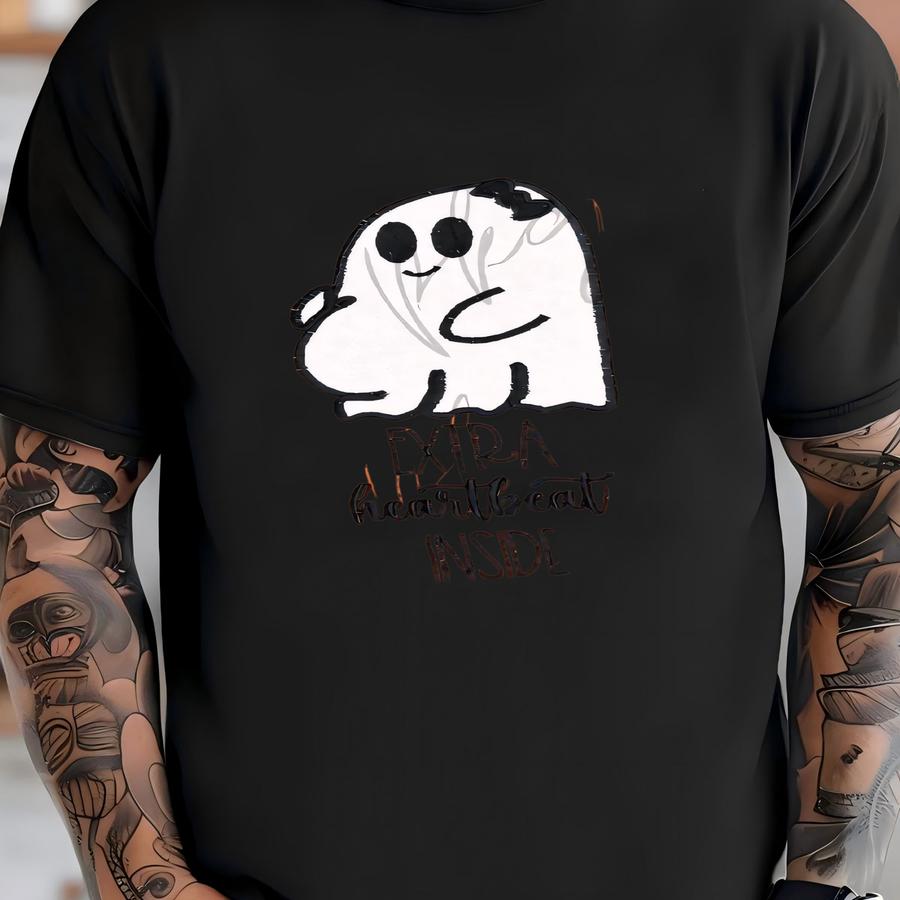 Mama To Be Ghost Applique Shirt - - Extra Heartbeat Inside - Mom Pregnant Ghost - Preggers - Pregnancy Announcement October T-shirt