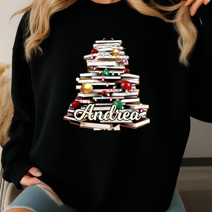 Custom Christmas Book Tree Name Ornament, Book Christmas Tree 2025, Book Lover Gift, Bookworm Gifts, Book Ornament, Book Club Gift,xmas Gift Sweatshirt