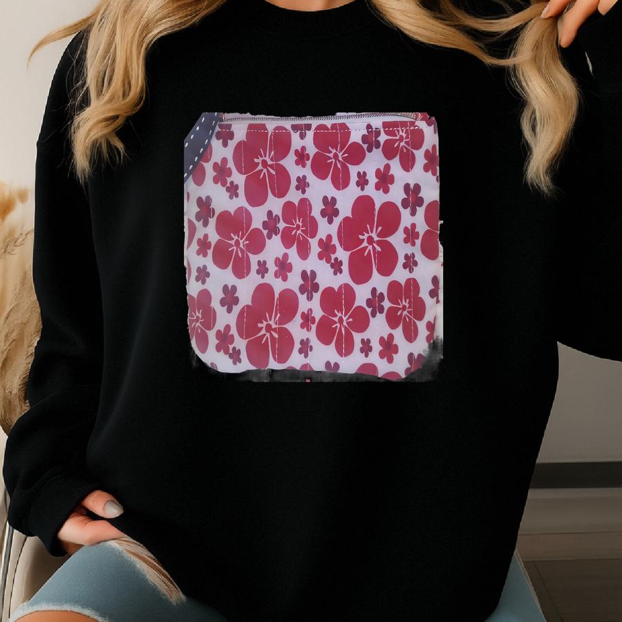 Handmade Floral Cosmetic: Ruffled Zipper Pouch Sweatshirt
