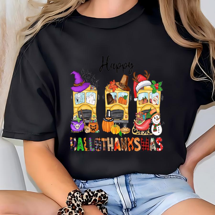 Happy Hallothanksmas Sweatshirt, Christmas Sweatshirt, Christmas Shirt, Halloween Sweatshirt, Thanksgiving Sweatshirt, Christmas Gift T-shirt
