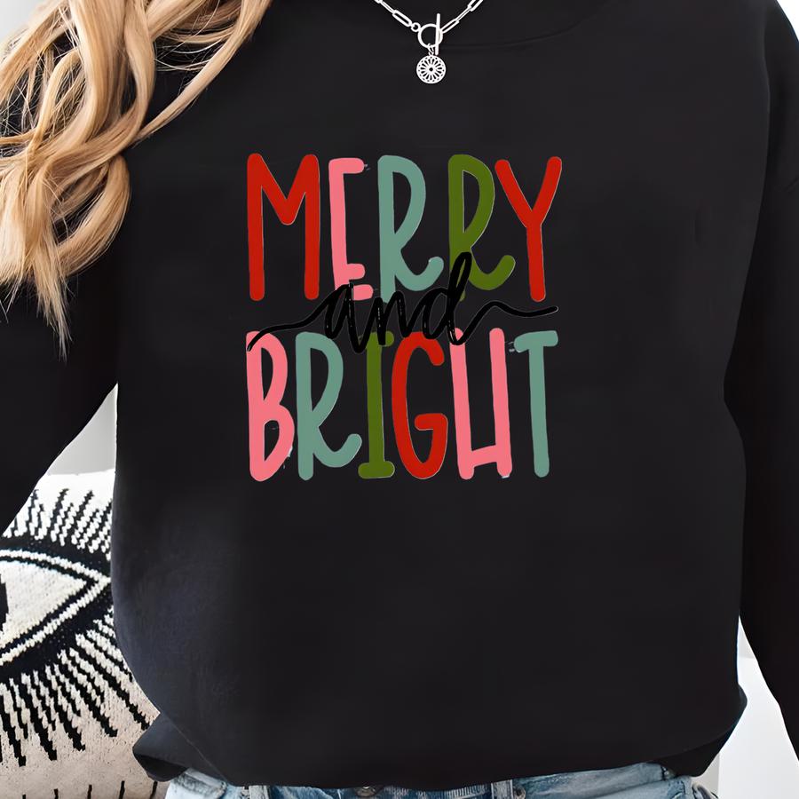 Merry And Bright Sweatshirt, Christmas Sweatshirt, Christmas Shirt, Merry Christmas Shirt, Santa Shirt, Christmas, Christmas Gift Sweatshirt