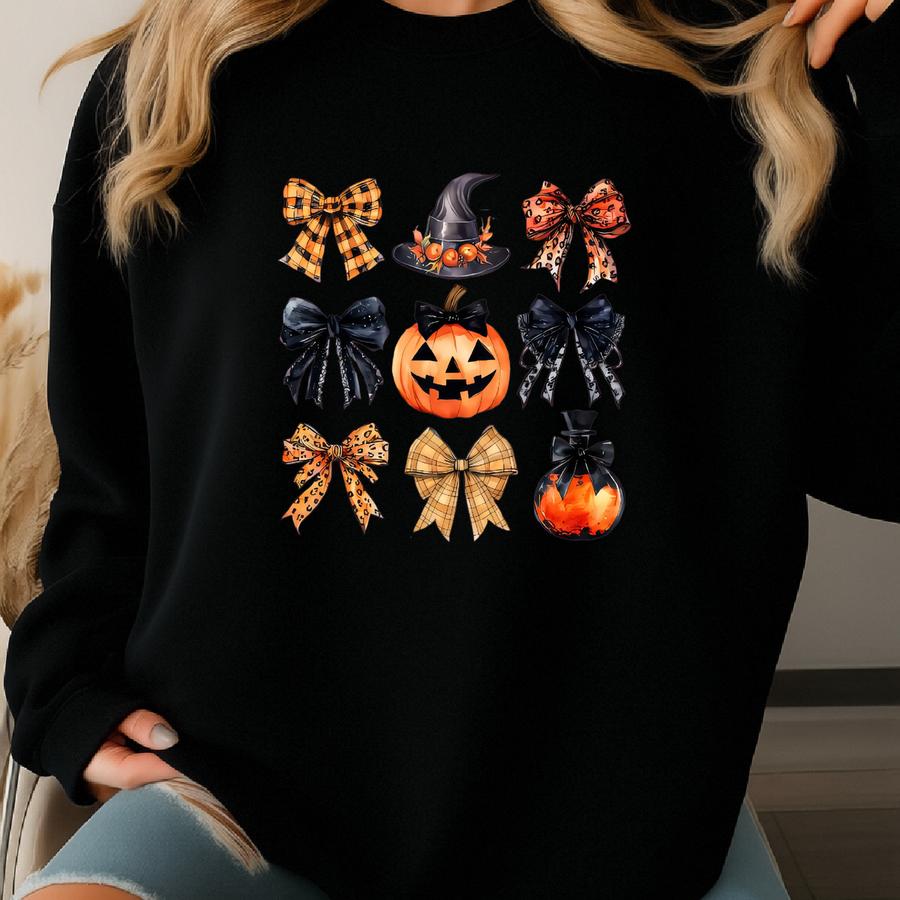 Coquette Halloween Baby Romper Sweatshirt, Girly Coquette Bow Romper, Cute Ghost Halloween Romper, Halloween Pumpkin Romper Sweatshirt
