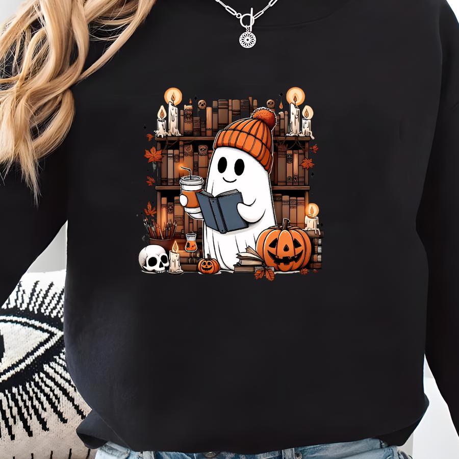 Ghost Reading Books Sweatshirt, Halloween Shirt, Teacher Gift, Boo School Tee, Librarian Ghost Halloween, Halloween Teacher Sweatshirt Sweatshirt