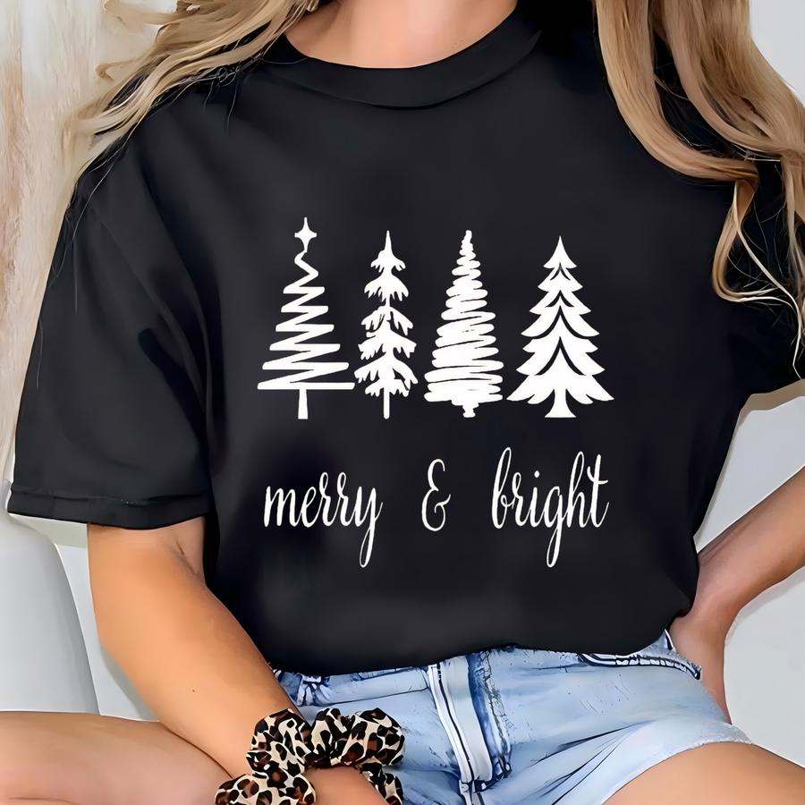 Merry Bright Christmas Trees Sweatshirt, Holiday Sweater, Christmas Shirt, Womens Holiday Sweatshirt, Winter Shirt, Christmas Sweatshirt T-shirt