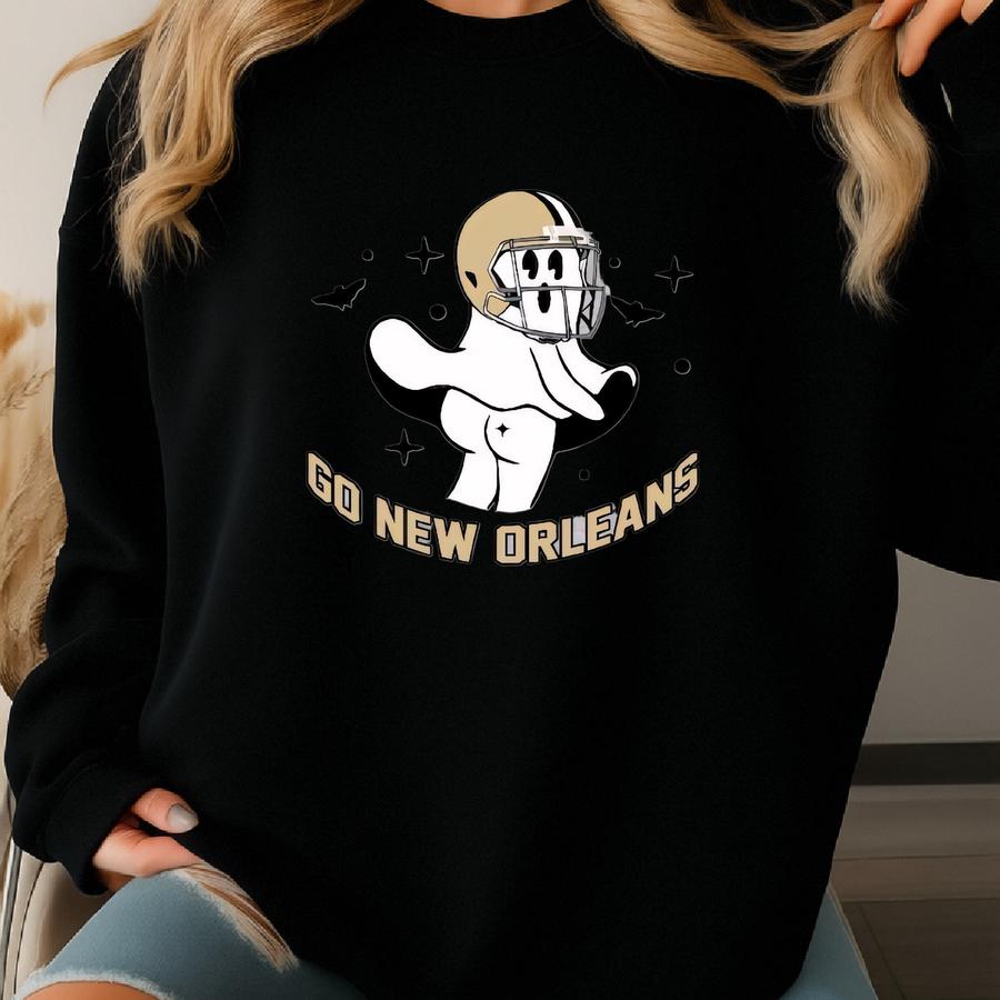 Funny Go New Orleans Football Ghost Vintage Sweatshirt, New Orleans Football Team Cute Spooky Season Hoodie, Football Retro Shirt, For Her Sweatshirt