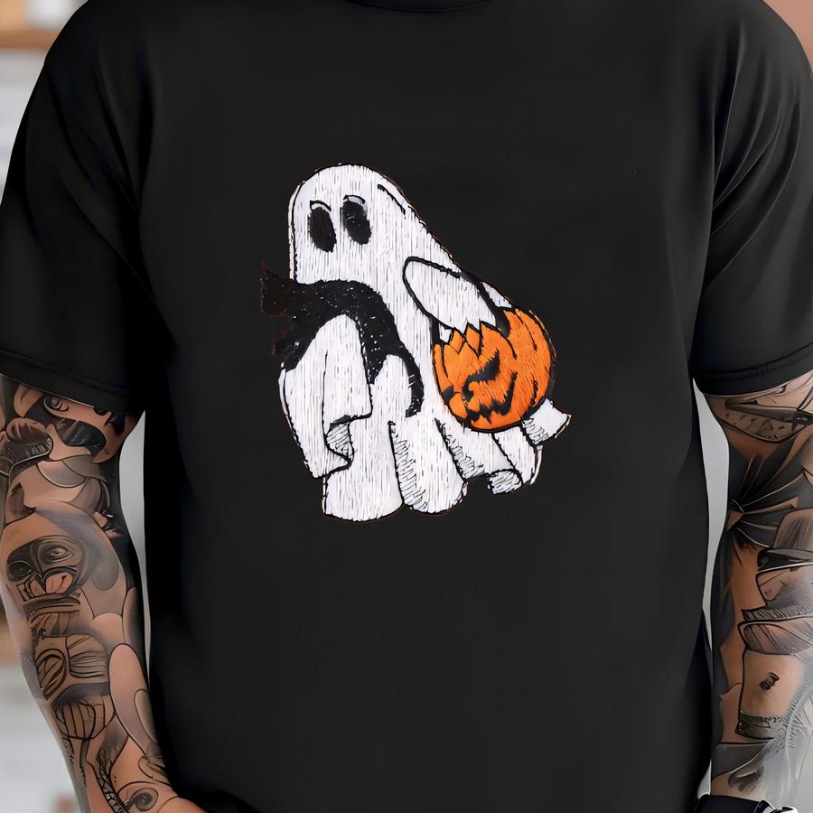 Ghost Cat Halloween Sweatshirt: Cozy Fall Crewneck T-shirt