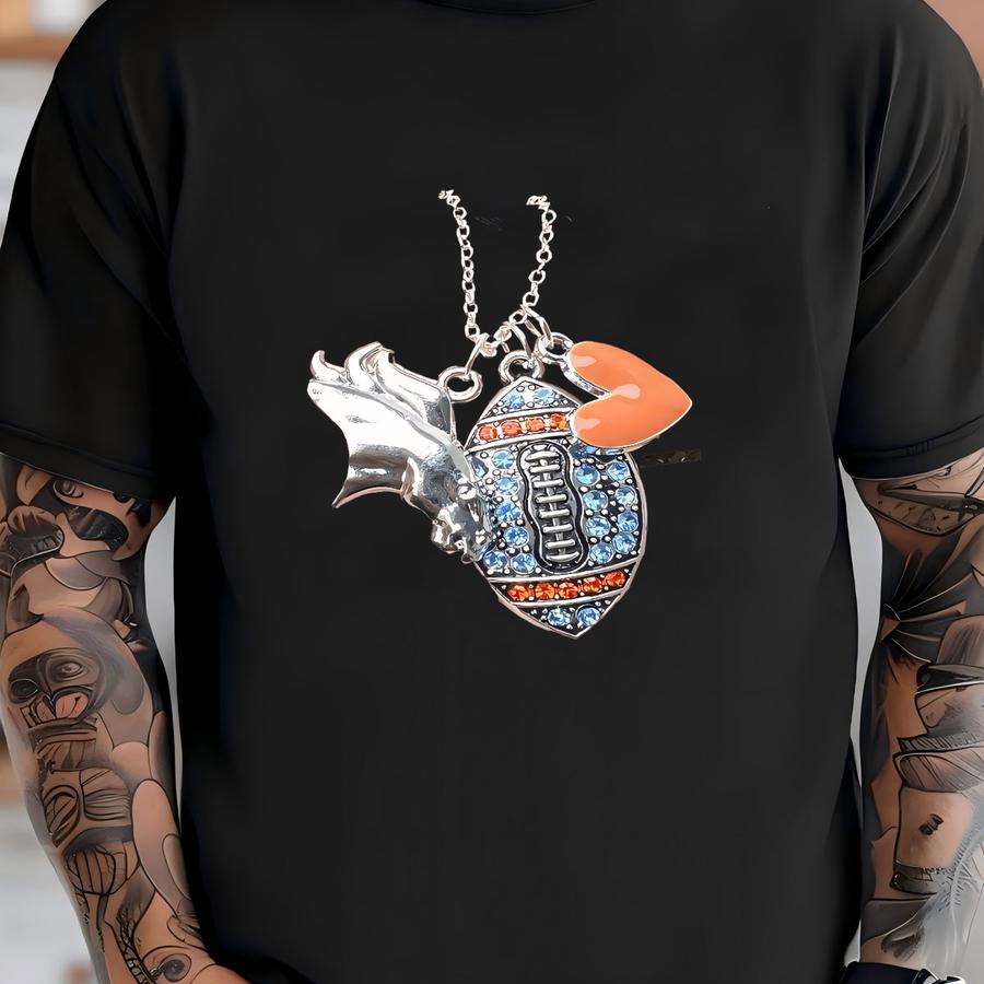 Denver Broncos Charm Necklace Football  T-shirt