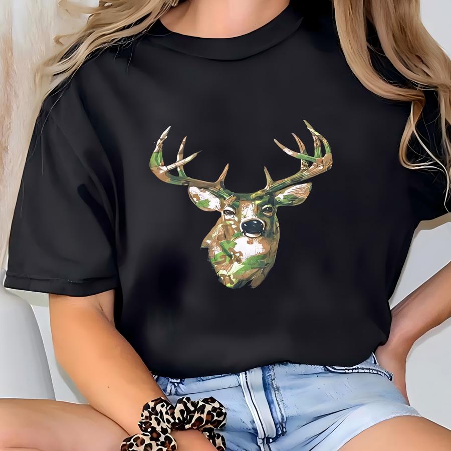 Vintage Jerzees Hunter's Nightmare Graphic Deer Camo Sweater Size Large T-shirt