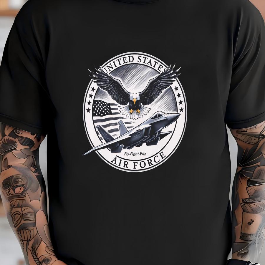 Fly-fight-win Tee Unisex Hoodie Featuring Eagle, Fighter Jet American Flag Usaf Pride Patriotism - Air Force T-shirt