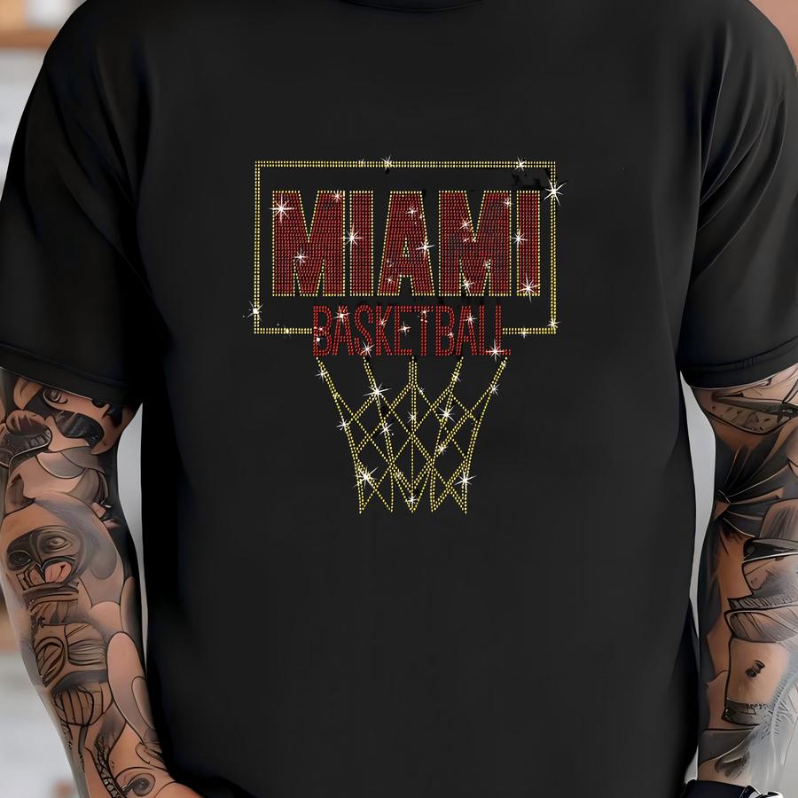 Miami Rhinestone Basketball Shirt: Retro Sports Tee, Heat Fan Gift T-shirt