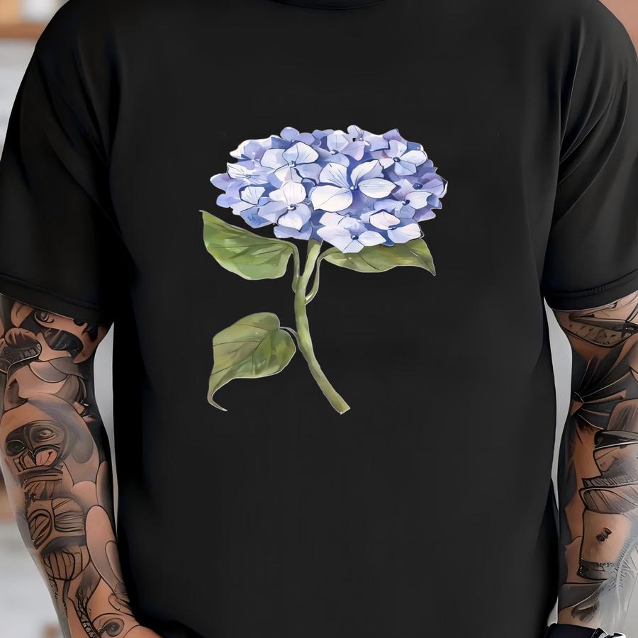 Blue Hydrangea Print Digital Download, Al Granddaughter, Aesthetic, Botanical Wall Art, Watercolor, Vintage Floral Illustration Print T-shirt