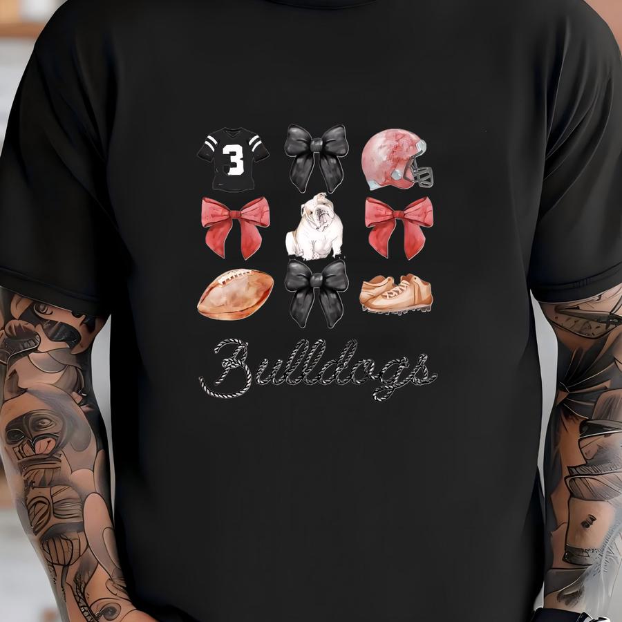 Bulldogs Bow Shirt, Bulldogs Football, Gameday Shirt, Bulldogs Shirt, Red Bow, Coquette Shirt, Football Season, Coquette Football, College T-shirt