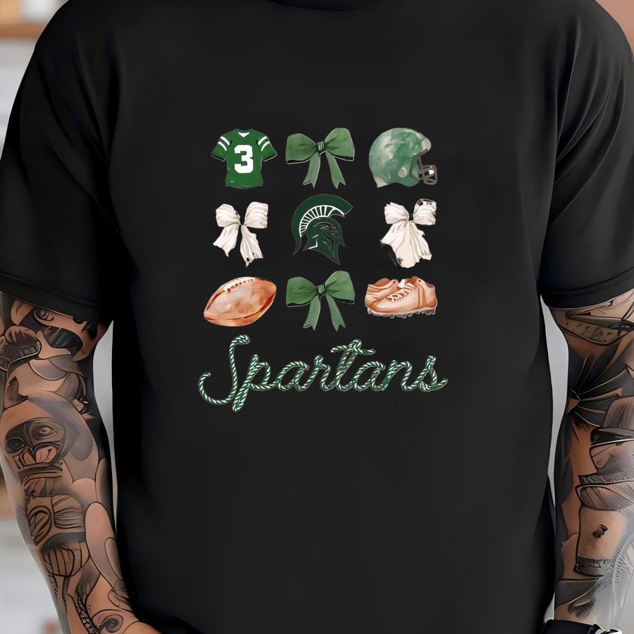 Youth Spartans Bow Shirt, Spartans Football, Gameday Shirt, Baby Spartans Shirt, Green Bow, Football Season, Coquette Football, College T-shirt