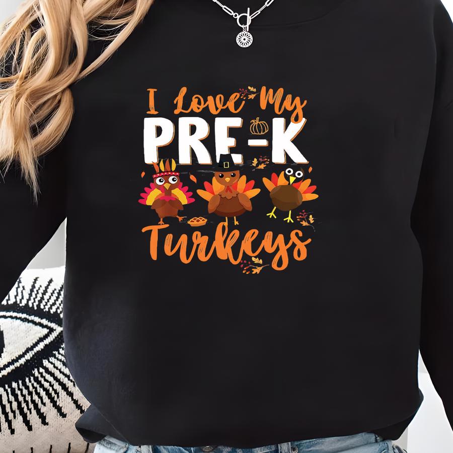 Thanksgiving Teacher Shirt, Pre-k Turkey Fall Tee Sweatshirt