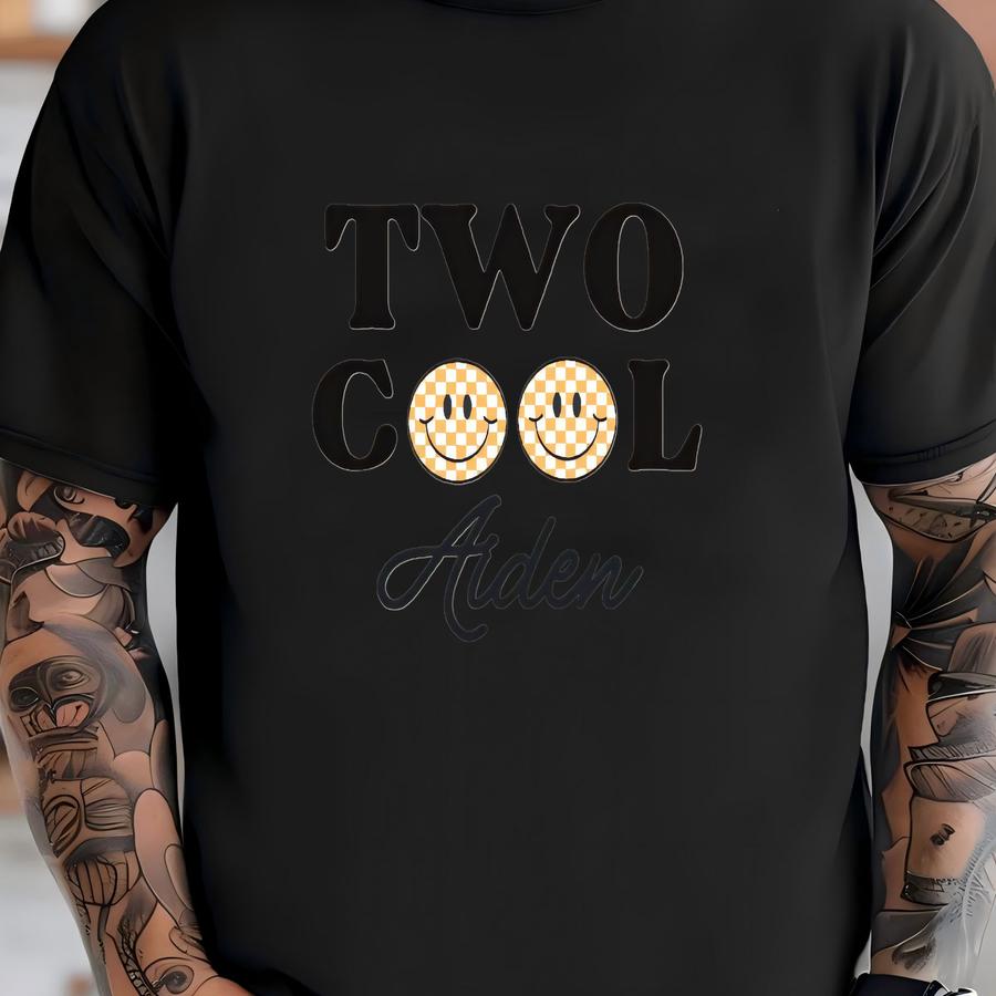 Two Cool Birthday Shirt, Pool Party, Pool Birthday Party, 2nd Birthday, Two Cool Outfit, Birthday Boy, Face, Retro, Checkered, Kids T-shirt