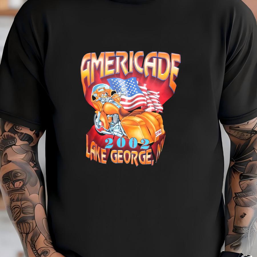 Vintage Black 2002 Americade Rally Lake George New York Hoodie Adult M Nice T-shirt