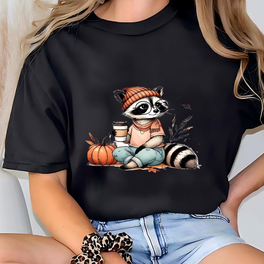 Girl Autumn Shirt, Raccoon Autumn T Shirt, Womens Fall Sweatshirt, Raccoon Meme Shirt, Funny Raccoon Lover Shirt T-shirt