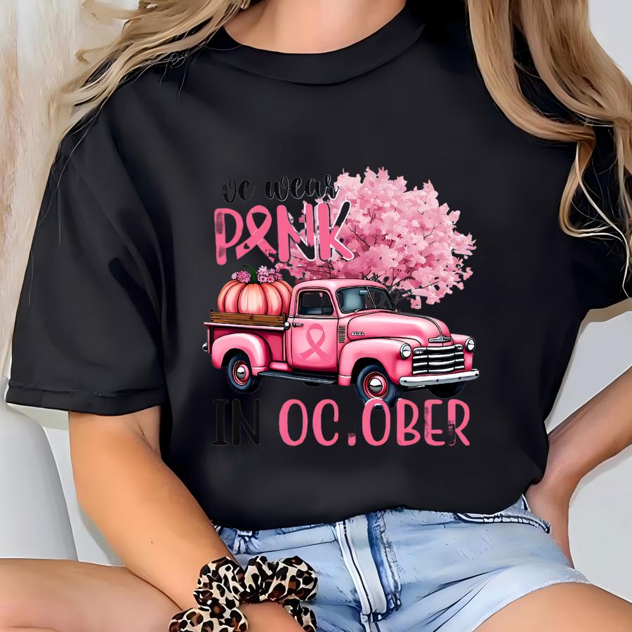 October Pink Truck Breast Cancer Awareness Hoodie T-shirt