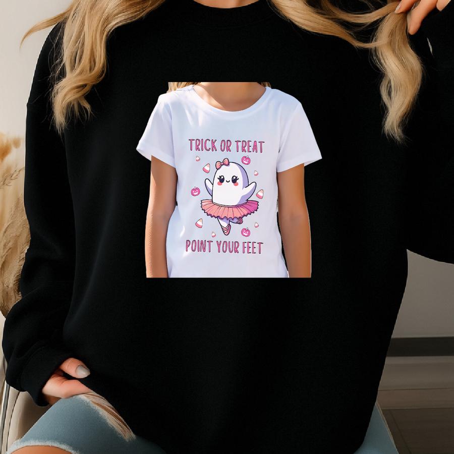 Girls Halloween Dance Shirt, Trick Or Treat Ballet Dance Shirt, Kids Point Your Feet Dance Tshirt, Youth Halloween Dance Class Ballerina Tee Sweatshirt