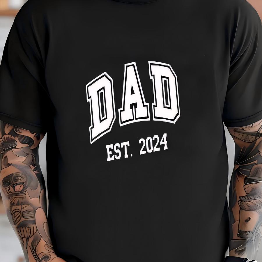 Personalized Dad Est Tee With Kids Names And Heart On Sve, Unique Dad Gift Shirt, Custom Est Daddy Sweatshirt, Cute Father's Day Gift Tee T-shirt