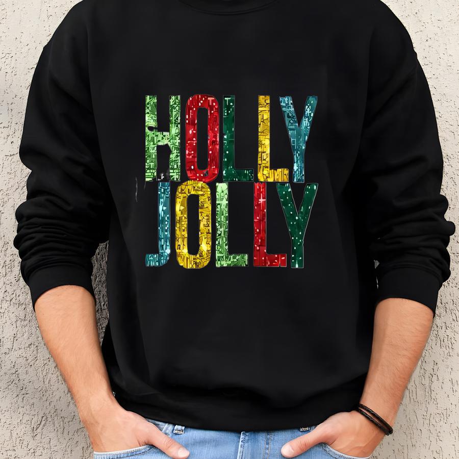 Christmas Holly Jolly Sweatshirt: Faux Glitter Xmas Party Shirt, Bodysuit Sweatshirt Christmas Holly Jolly Sweatshirt: Faux Glitter Xmas Party Shirt, Bodysuit Sweatshirt