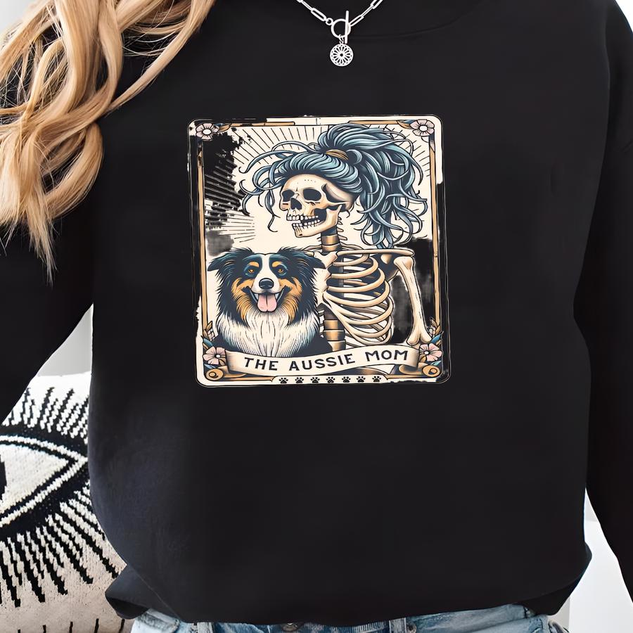 Australian Shepherd Halloween Shirt, ® Aussie Mom Tarot Card T-shirt, Fall Australian Shepherd Tee, Gift For Aussie Dog Mama Sweatshirt