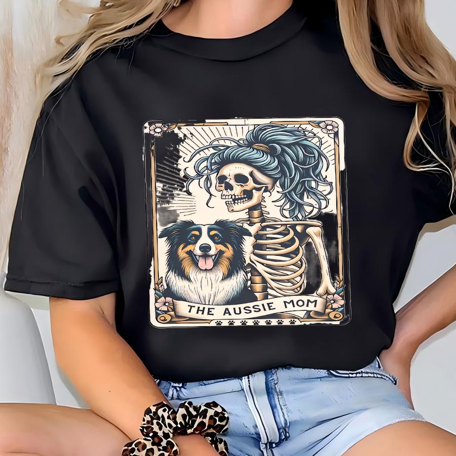 Australian Shepherd Halloween Shirt, ® Aussie Mom Tarot Card Hoodie, Fall Australian Shepherd Tee, Gift For Aussie Dog Mama T-shirt