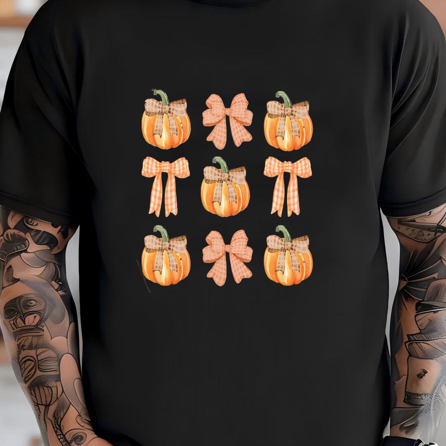 Fall Pumpkin Sweatshirt, Cute Bow Aesthetic, Retro Fall Sweatshirt, Thanksgiving Sweatshirt, Cute Autumn Crewneck, Fall Graphic Tee T-shirt