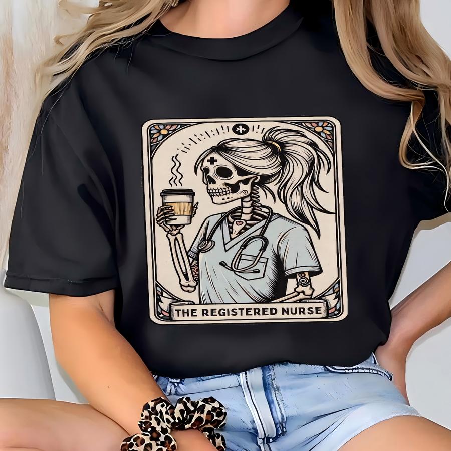 Registered Nurse Shirt, ® Registered Nurse Tarot Card Hoodie, Fall Rn Tee, Funny Gift For Registered Nurse, Skeleton Nurse T-shirt