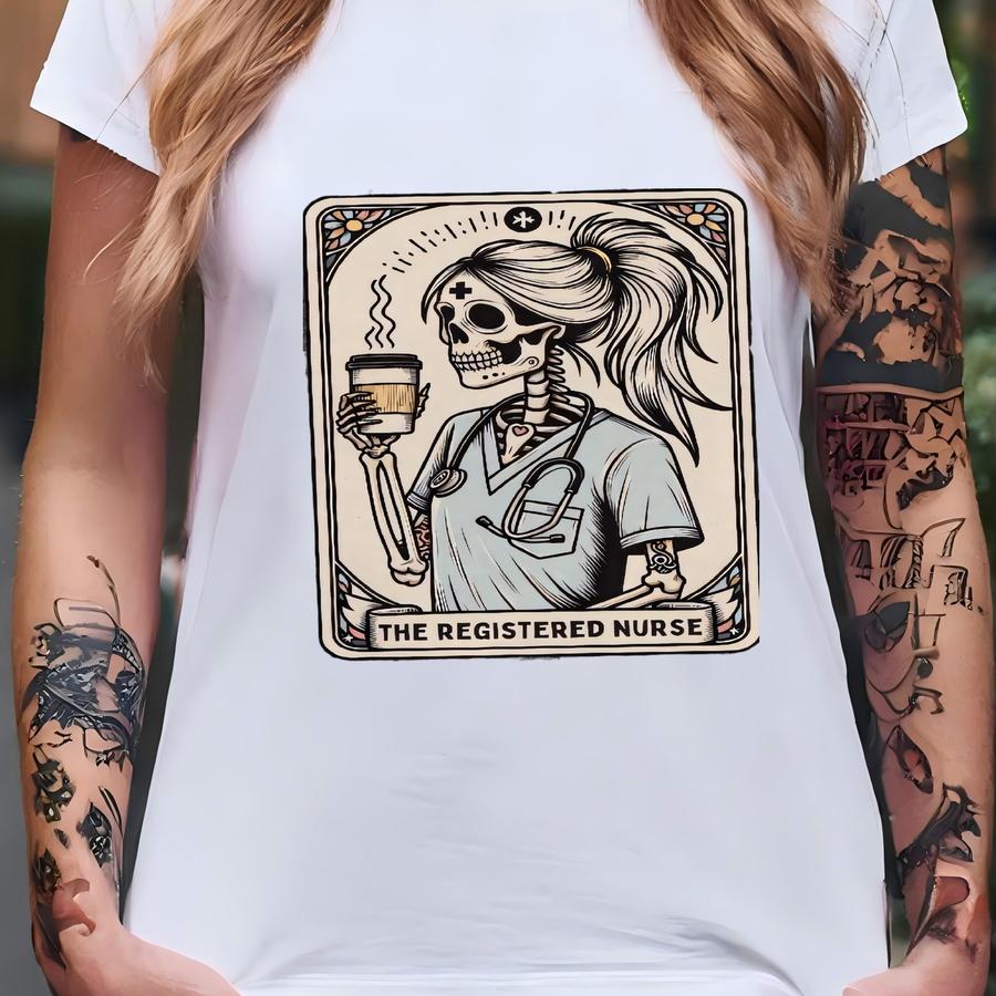 Registered Nurse Shirt, ® Registered Nurse Tarot Card Hoodie, Fall Rn Tee, Funny Gift For Registered Nurse, Skeleton Nurse T-shirt