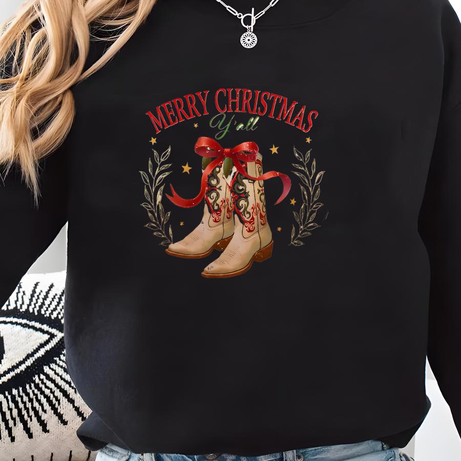 Merry Christmas Y'all Unisex Crewneck Sweatshirt, Holiday Apparel, Country Christmas Sweatshirts, Christmas Gifts Sweatshirt