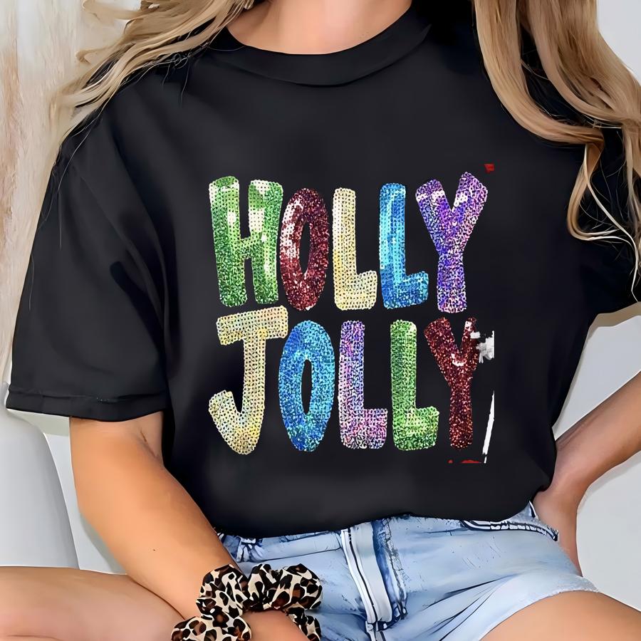 Holly Jolly Sequins Chenille Christmas Shirt - Holly Jolly Sparkly Christmas Shirt - Christmas Shirt - Holly Jolly Sequin Christmas Shirt T-shirt