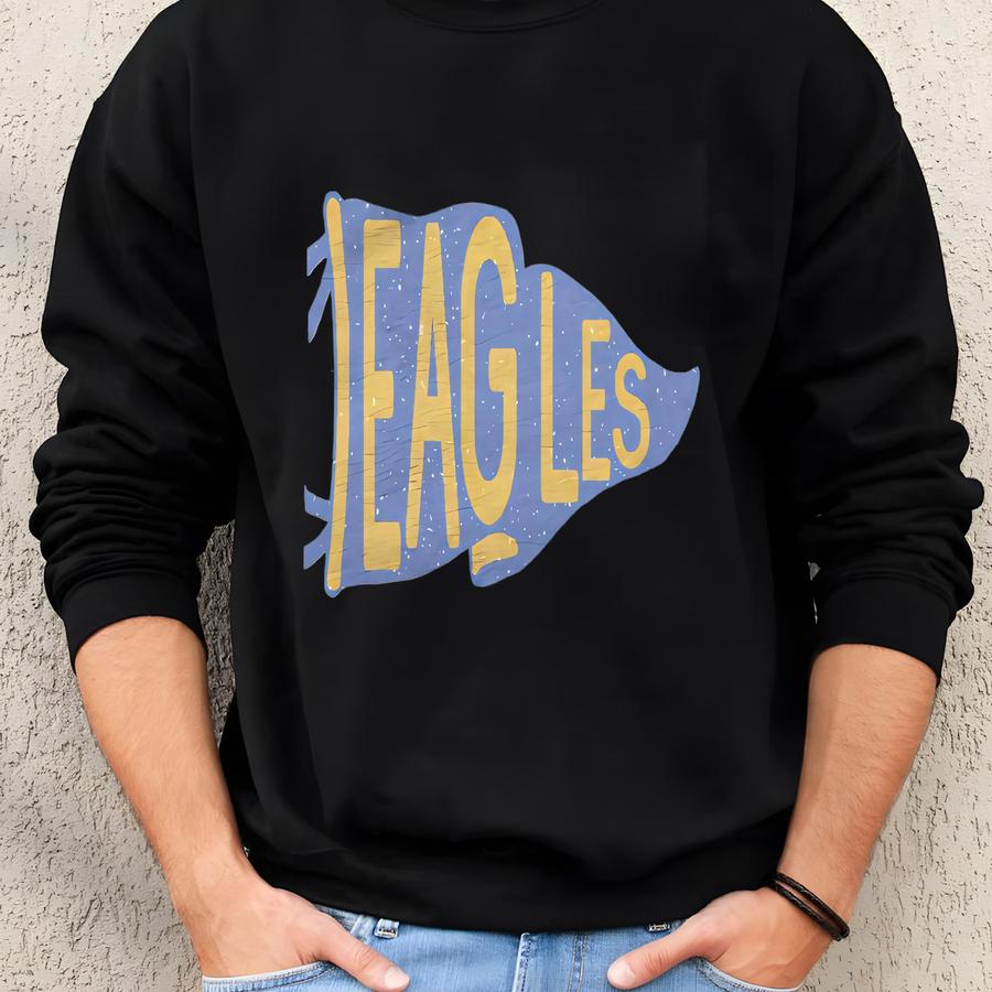 Blue And Gold Eagles T-shirt | Retro Pennant Mascot Tee | Unisex School Spirit Shirt | Game Day Blue Gold Eagles Graphic Top Sweatshirt