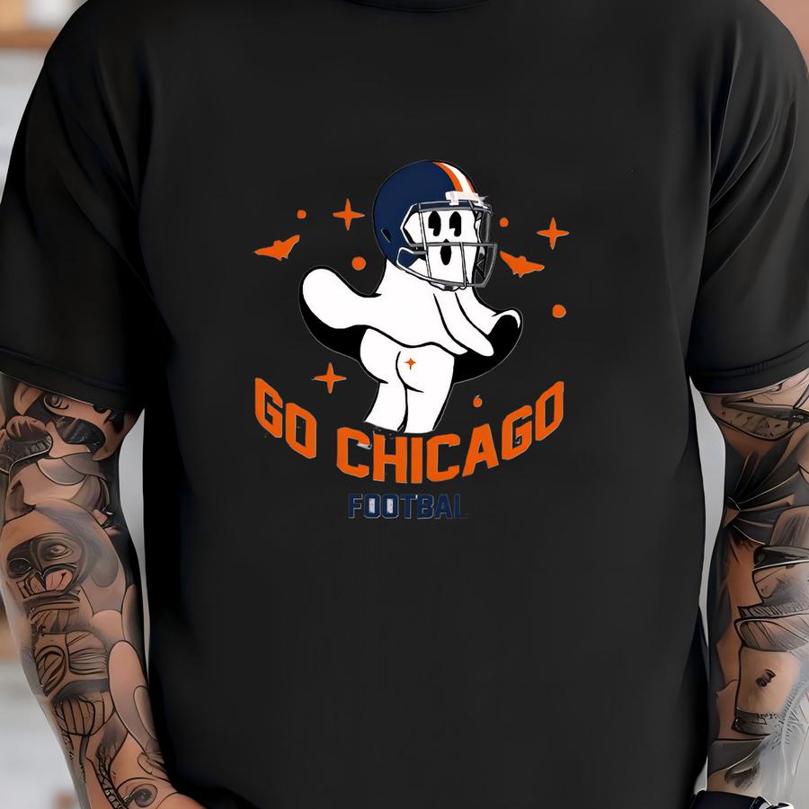 Go Chicago Football Funny Ghost Vintage Sweatshirt, Chicago Football Team Spooky Season Hoodie, Football Retro Shirt, Halloween Sweatshirt T-shirt