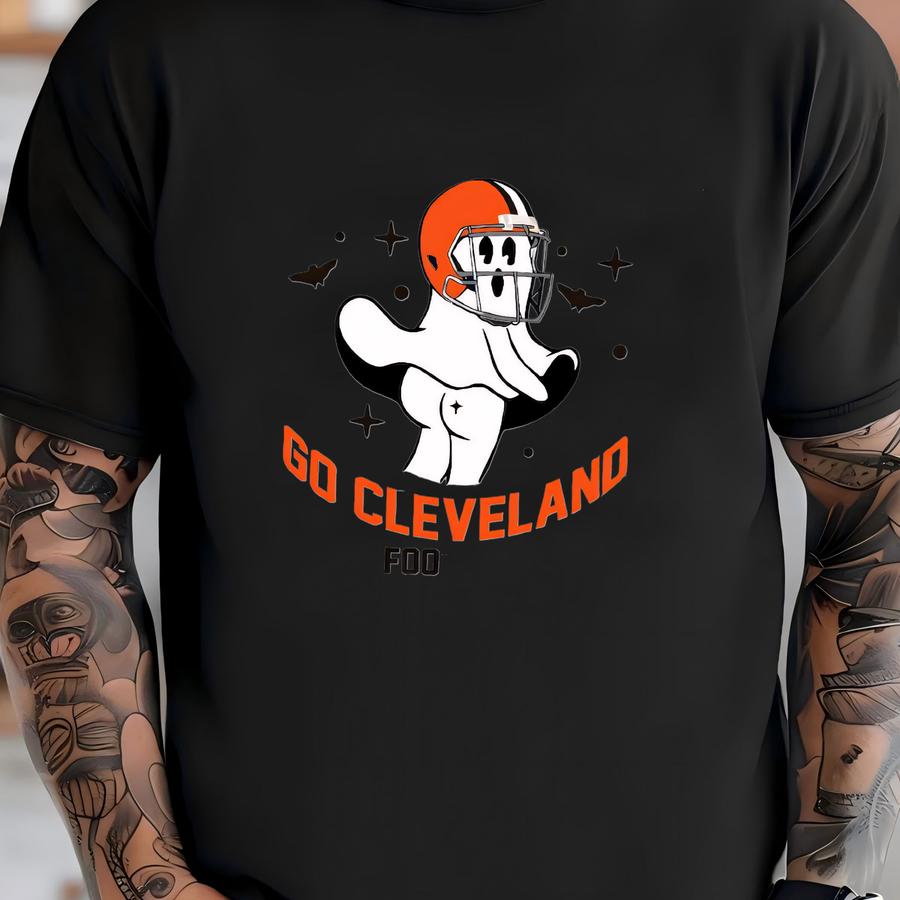 Go Cleveland Football Funny Ghost Vintage Sweatshirt, Cleveland Football Team Spooky Season Hoodie, Football Retro Shirt, Football Mom Shirt T-shirt