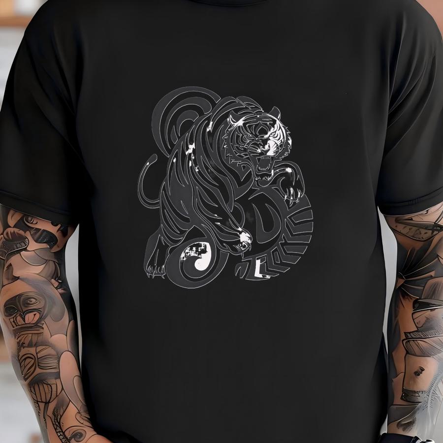 Fierce Tiger Tee Unisex Adult Hoodie Tribal With Bold Black Ink Woodcut Design Asian-inspired Art - Cat Lovers T-shirt
