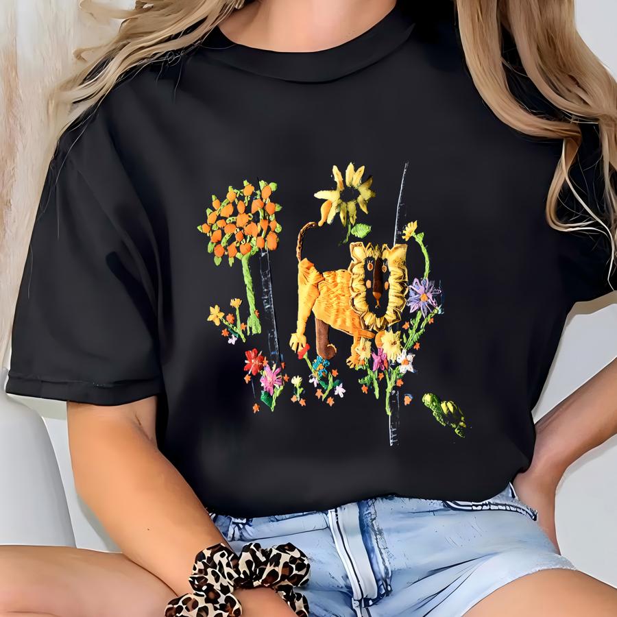 Vtg 70s Black Label Blue Selvedge Denim Lion Flowers Trucker Jean Jacket Hippie Boho Usa 36 T-shirt