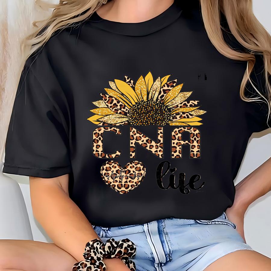 Cna Life Leopard Suower, Png. Staff Design Nurse Admin Work Team. Cut File, Nurse Aid, Cna Life, Nurse Assistant, Fall Design T-shirt
