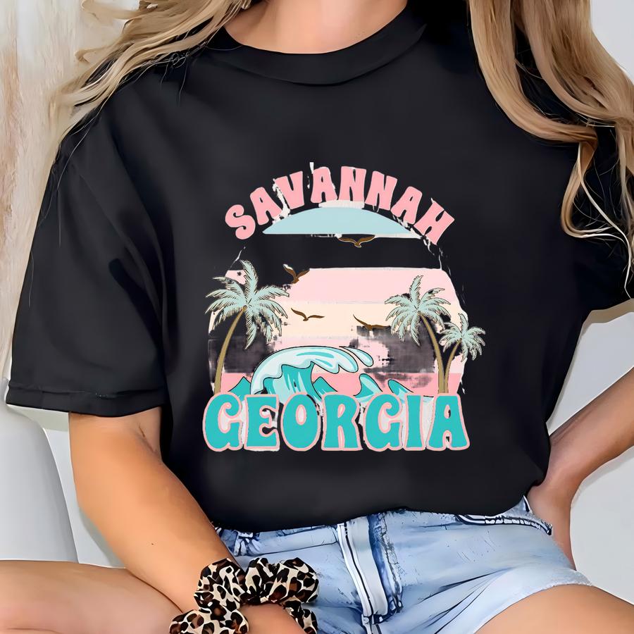 Savannah Georgia Beach Hoodie, Beach Tee, Retro Beach Design Short Sve Tshirt T-shirt