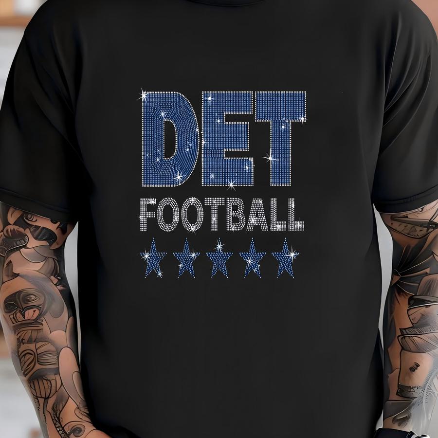 Detroit Football Rhinestone Shirt: Game Day Tailgate Tee T-shirt