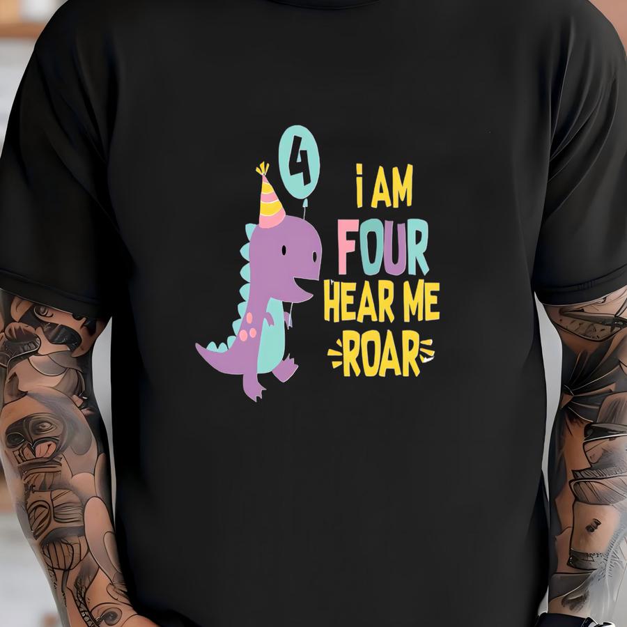 I Am Four Hear Me Roar Birthday Girl Toddler Shirt - 4th Birthday Dinosaur Girl Kids Shirt - Fourth Birthday Girl Gift T-shirt