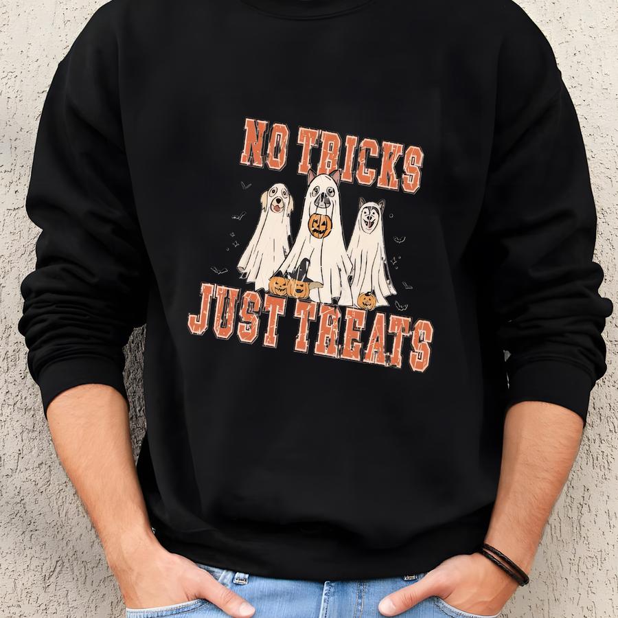 Dog Ghost Halloween Sweatshirt No Tricks Just Treats Funny Crewneck Vintage Aesthetic Fall Oversized Dog Lover Pumpkin Shirt Sweatshirt Dog Ghost Halloween Sweatshirt No Tricks Just Treats Funny Crewneck Vintage Aesthetic Fall Oversized Dog Lover Pumpkin Shirt Sweatshirt