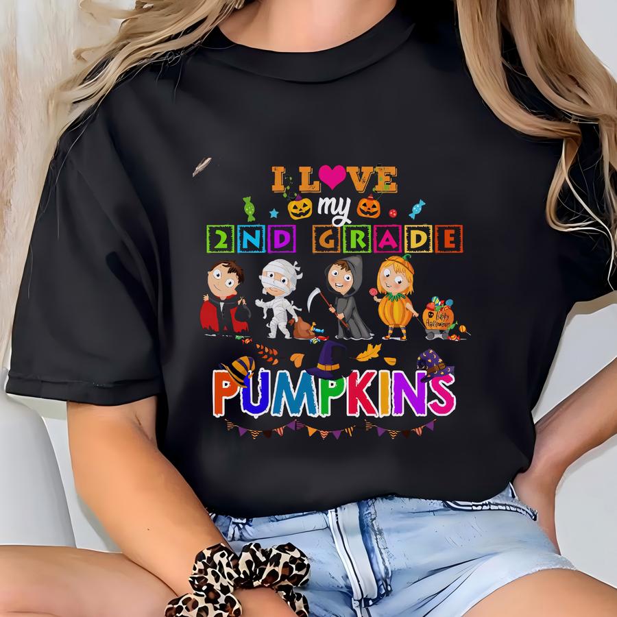 Second Grade Teacher Halloween Shirt, Long Sve, Sweatshirt, Tank Top, Hoodie, Gift, I Love My 2nd Grade Pumpkins T-shirt