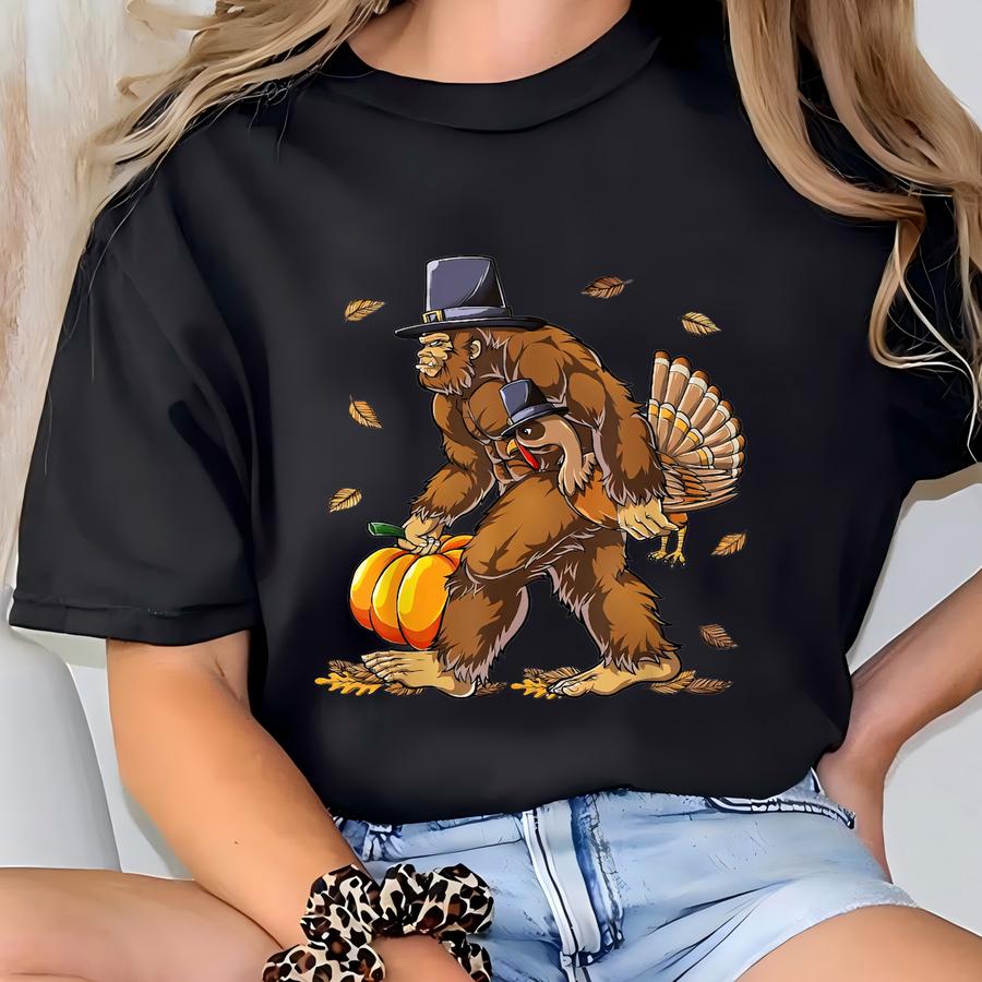 Bigfoot Turkey Pumpkin Thanksgiving Sasquatch Sweatshirt, Thanksgiving Turkey Shirt, Happy Thanksgiving Day Gift, Thanksgiving Matching Tee T-shirt